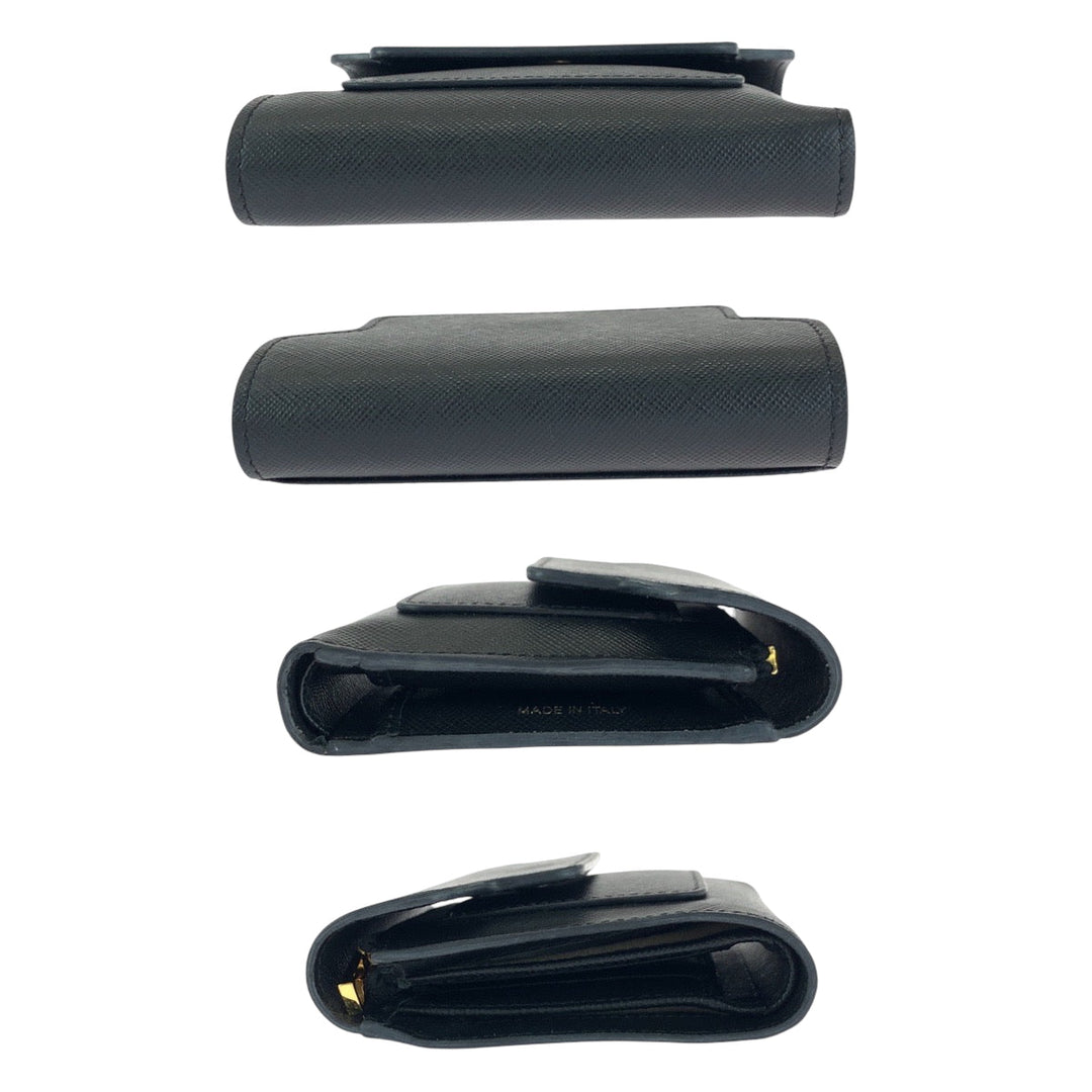 MARNI Tri-fold wallet PFMO0052U2 leather Black GoldMetal Folding wallet Compact wallet Safiano Women Used Authentic