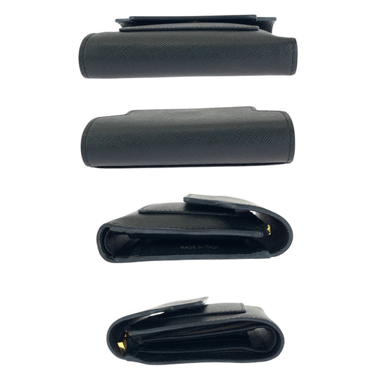 MARNI Tri-fold wallet PFMO0052U2 leather Black GoldMetal Folding wallet Compact wallet Safiano Women Used Authentic