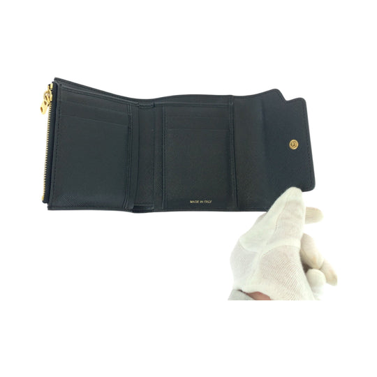 MARNI Tri-fold wallet PFMO0052U2 leather Black GoldMetal Folding wallet Compact wallet Safiano Women Used Authentic
