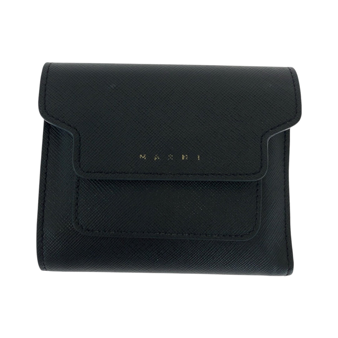 MARNI Tri-fold wallet PFMO0052U2 leather Black GoldMetal Folding wallet Compact wallet Safiano Women Used Authentic