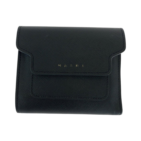 MARNI Tri-fold wallet PFMO0052U2 leather Black GoldMetal Folding wallet Compact wallet Safiano Women Used Authentic