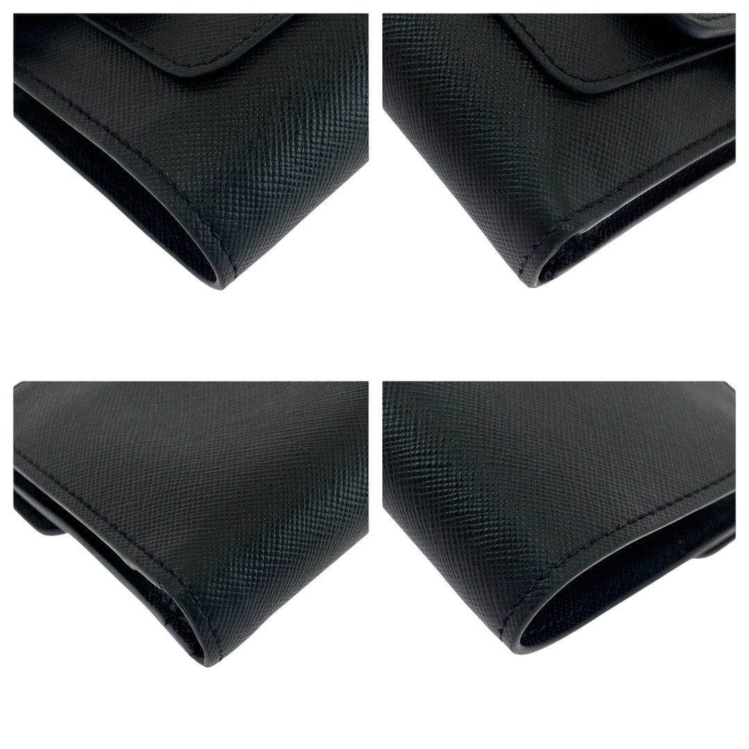 MARNI Tri-fold wallet PFMO0052U2 leather Black GoldMetal Folding wallet Compact wallet Safiano Women Used Authentic