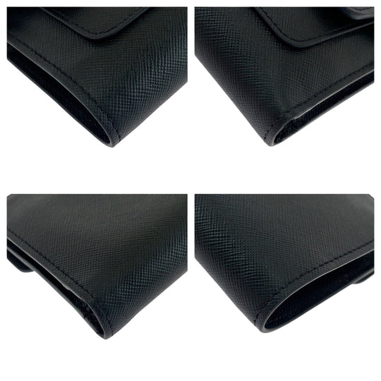 MARNI Tri-fold wallet PFMO0052U2 leather Black GoldMetal Folding wallet Compact wallet Safiano Women Used Authentic