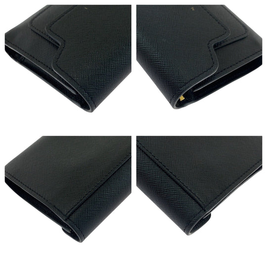 MARNI Tri-fold wallet PFMO0052U2 leather Black GoldMetal Folding wallet Compact wallet Safiano Women Used Authentic