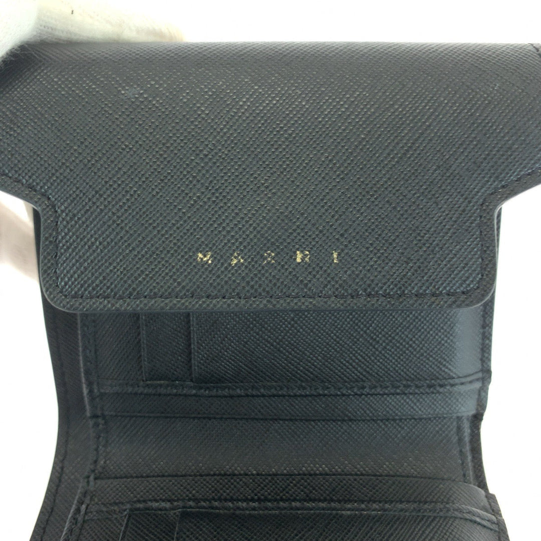 MARNI Tri-fold wallet PFMO0052U2 leather Black GoldMetal Folding wallet Compact wallet Safiano Women Used Authentic