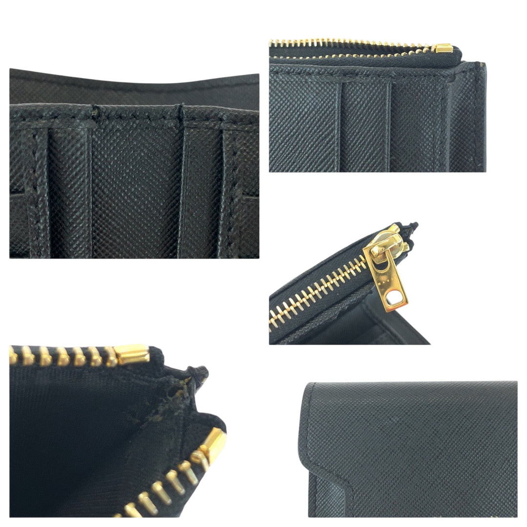 MARNI Tri-fold wallet PFMO0052U2 leather Black GoldMetal Folding wallet Compact wallet Safiano Women Used Authentic
