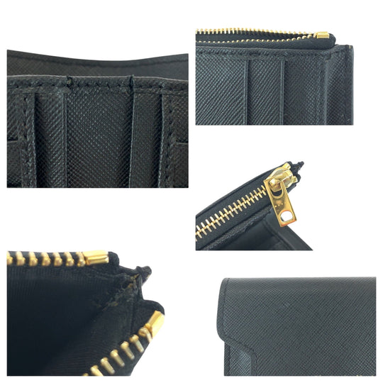 MARNI Tri-fold wallet PFMO0052U2 leather Black GoldMetal Folding wallet Compact wallet Safiano Women Used Authentic