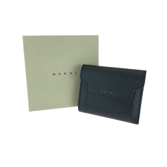 MARNI Tri-fold wallet PFMO0052U2 leather Black GoldMetal Folding wallet Compact wallet Safiano Women Used Authentic