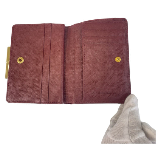 BURBERRY Bifold Wallet Canvas, Leather Beige Bordeaux Gold Metal Folding wallet Compact wallet Check Pattern Women Used Authentic