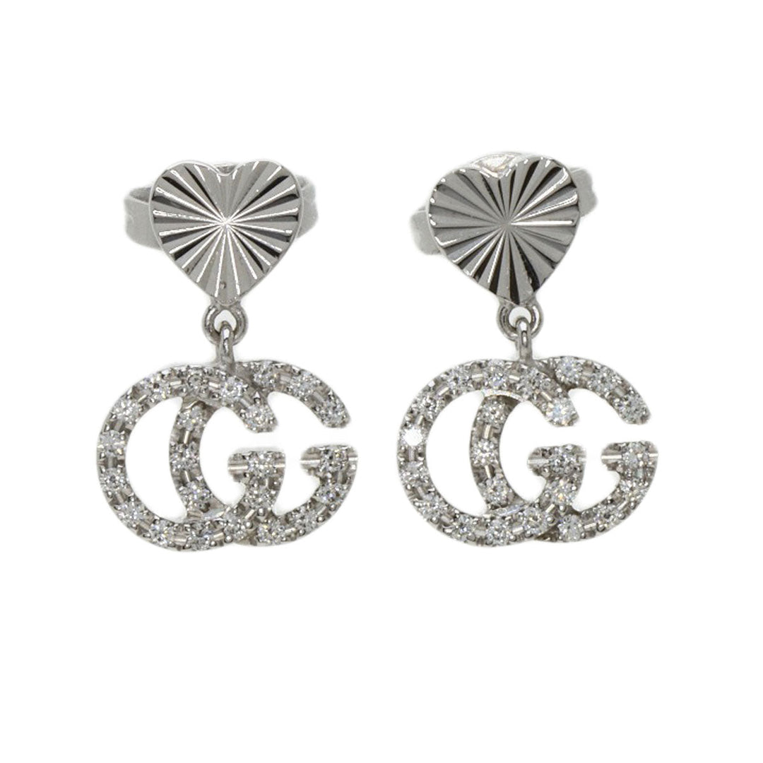 GUCCI Pierce K18WG Silver GG Running Diamond Women Used Authentic