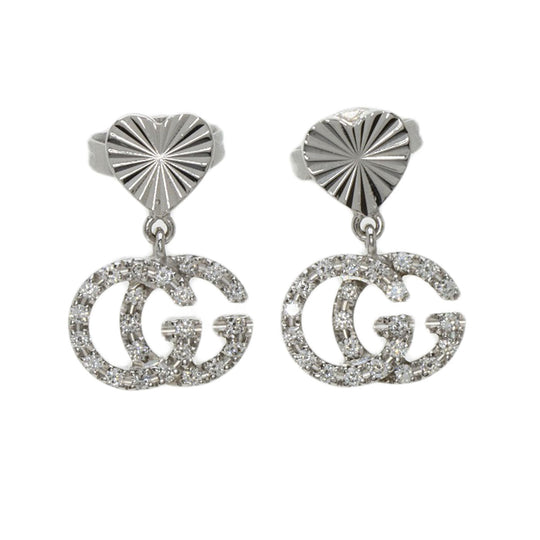 GUCCI Pierce K18WG Silver GG Running Diamond Women Used Authentic