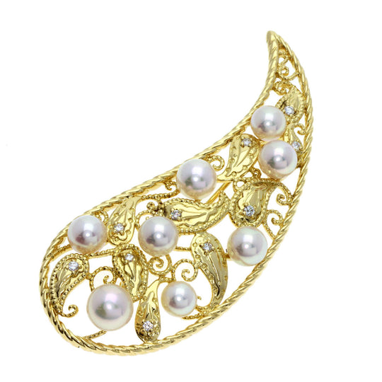 MIKIMOTO Brooch 18K Yellow Gold gold Akoya Pearl Diamond Women Used Authentic