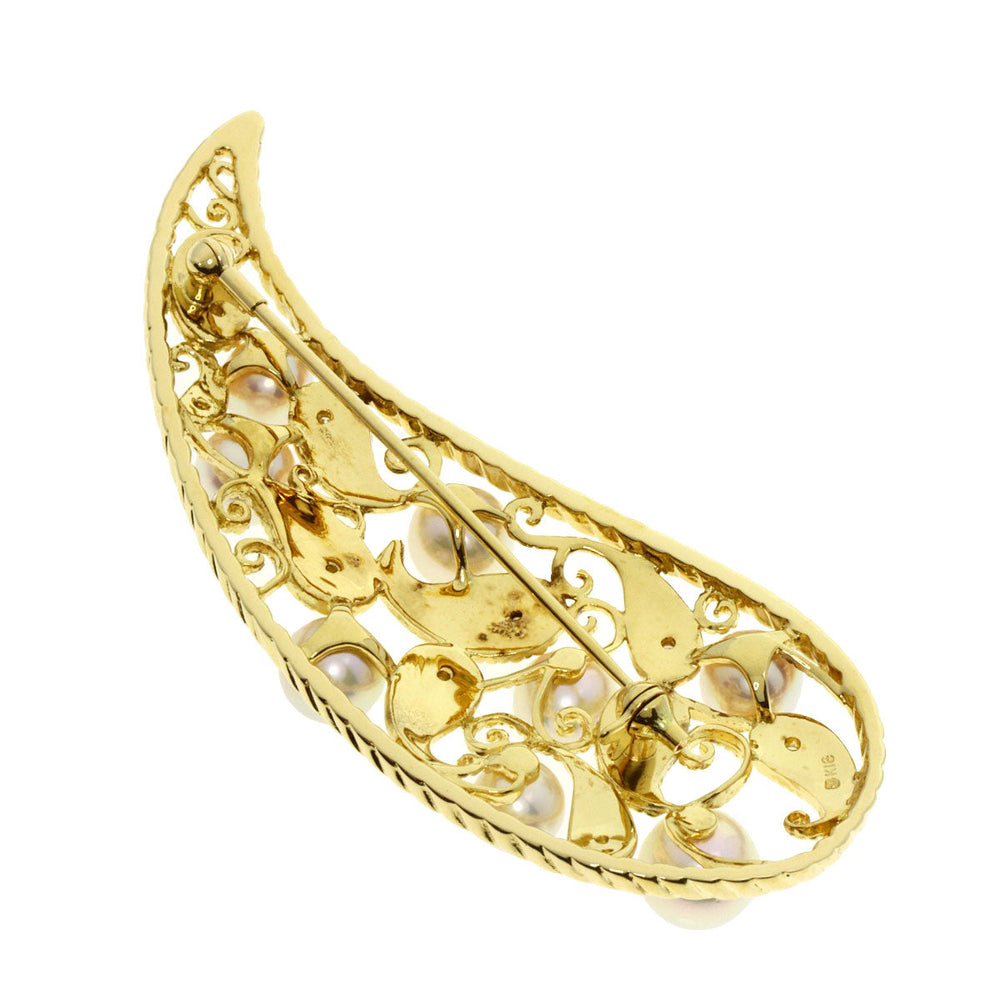 MIKIMOTO Brooch 18K Yellow Gold gold Akoya Pearl Diamond Women Used Authentic
