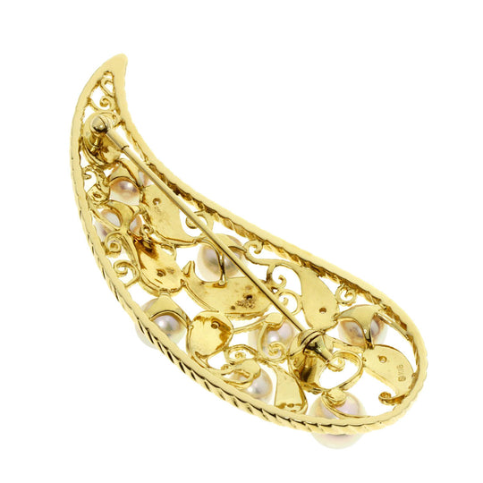 MIKIMOTO Brooch 18K Yellow Gold gold Akoya Pearl Diamond Women Used Authentic