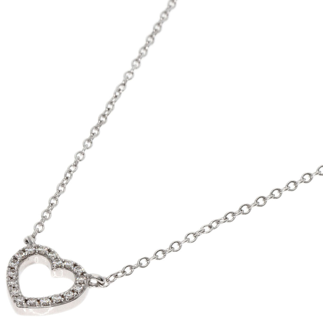 TIFFANY&Co. Necklace K18WG Silver Metro heart diamond Women Used Authentic