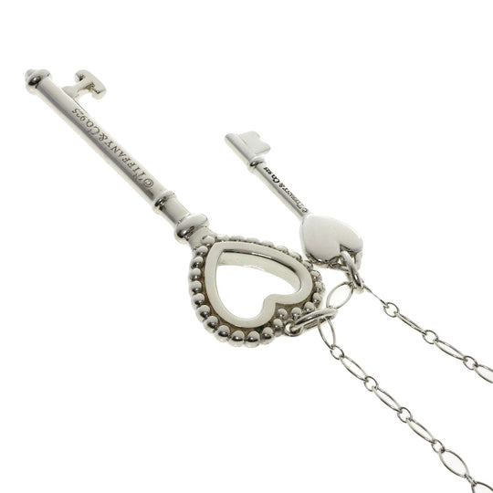 TIFFANY&Co. Necklace SV Silver Heart Key Enamel Women Used Authentic