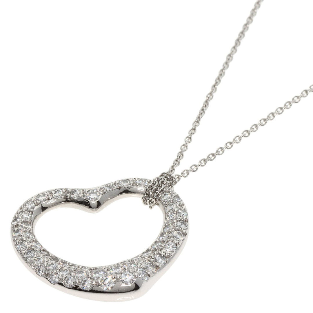 TIFFANY&Co. Necklace PT950 Silver Open Heart Full Pavé Diamond