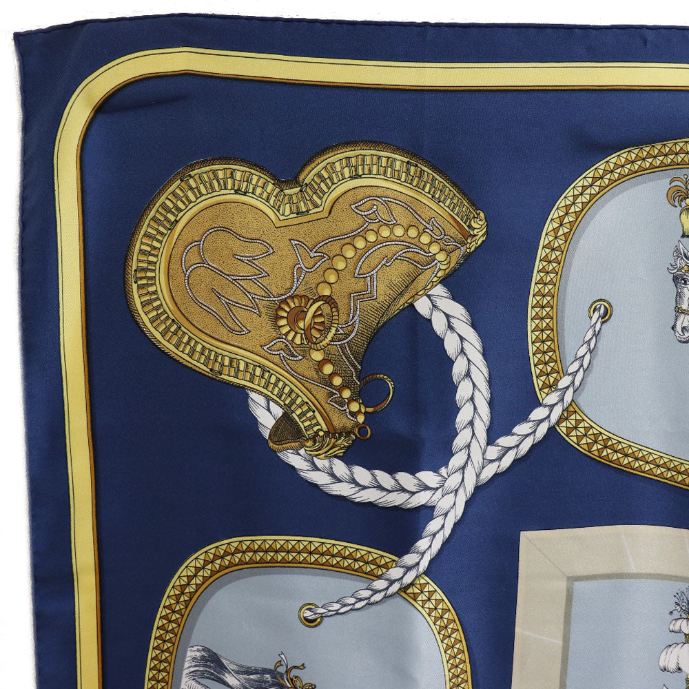 HERMES scarf silk Blue Dressed horse GRAND APPARAT Carre90 Women Used Authentic