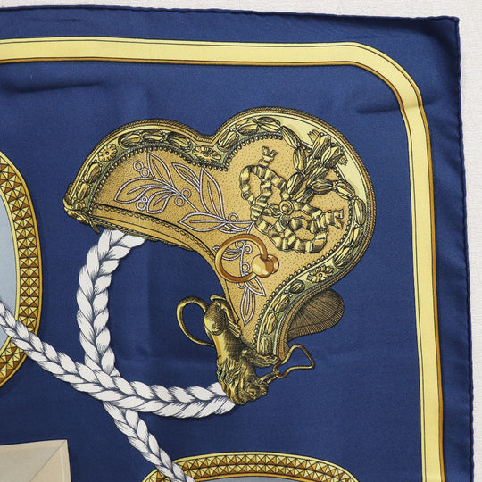 HERMES scarf silk Blue Dressed horse GRAND APPARAT Carre90 Women Used Authentic