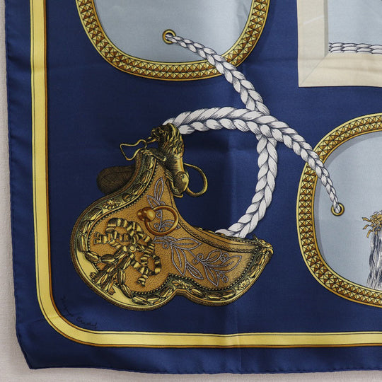 HERMES scarf silk Blue Dressed horse GRAND APPARAT Carre90 Women Used Authentic