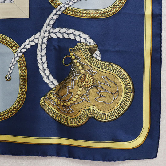 HERMES scarf silk Blue Dressed horse GRAND APPARAT Carre90 Women Used Authentic