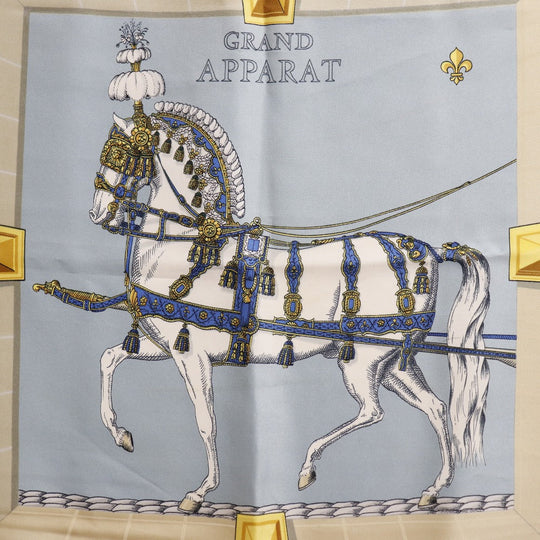 HERMES scarf silk Blue Dressed horse GRAND APPARAT Carre90 Women Used Authentic