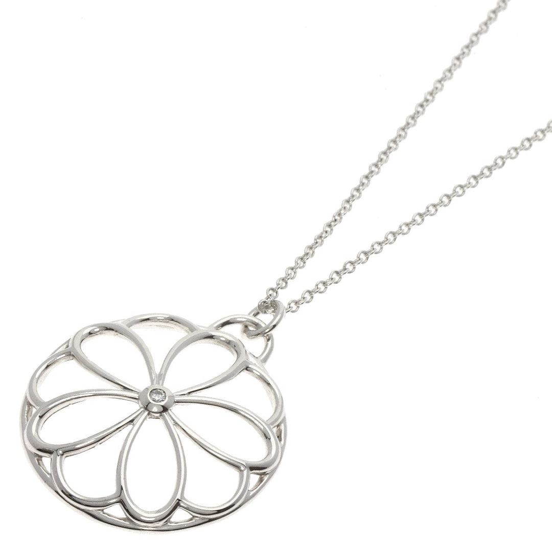 TIFFANY&Co. Necklace SV Silver Flower Circle 1P Diamond Women Used Authentic