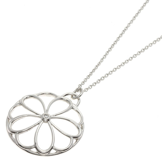 TIFFANY&Co. Necklace SV Silver Flower Circle 1P Diamond Women Used Authentic