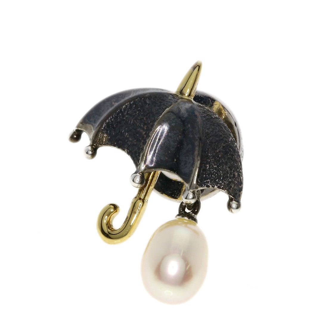 MIKIMOTO Brooch SV , K18YG Silver Pin Brooch Freshwater Pearl Umbrella Motif Women Used Authentic