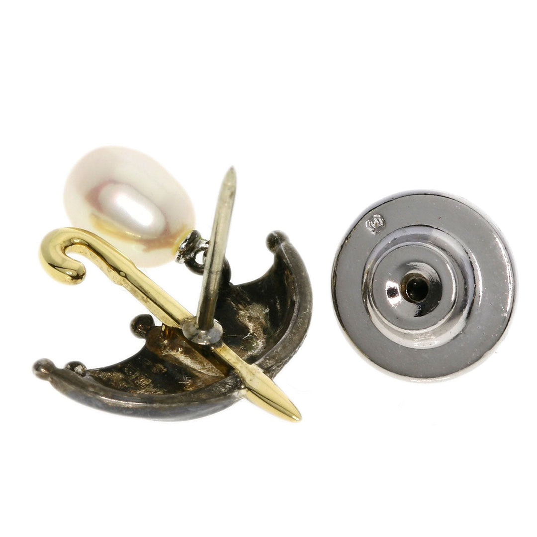 MIKIMOTO Brooch SV , K18YG Silver Pin Brooch Freshwater Pearl Umbrella Motif Women Used Authentic