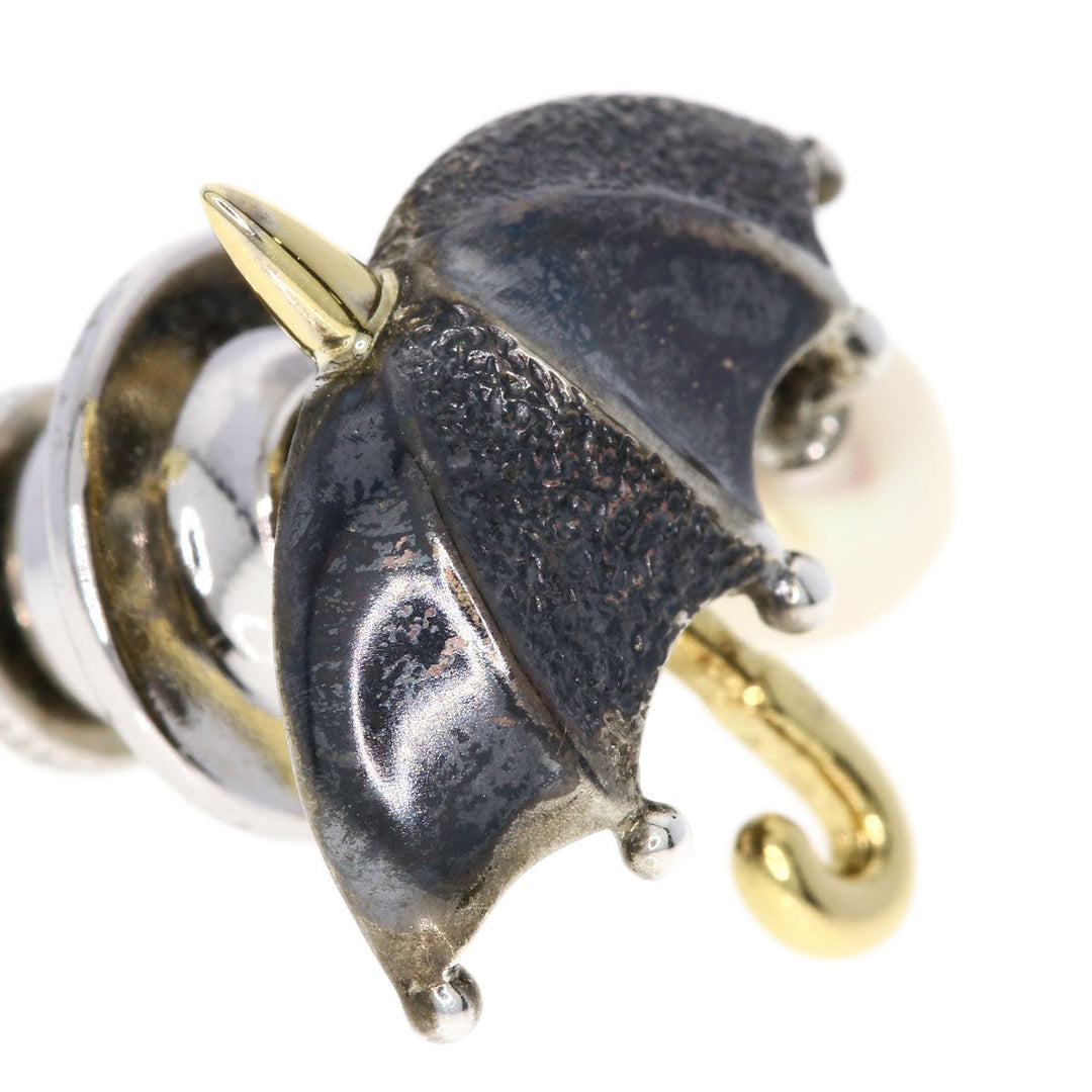 MIKIMOTO Brooch SV , K18YG Silver Pin Brooch Freshwater Pearl Umbrella Motif Women Used Authentic