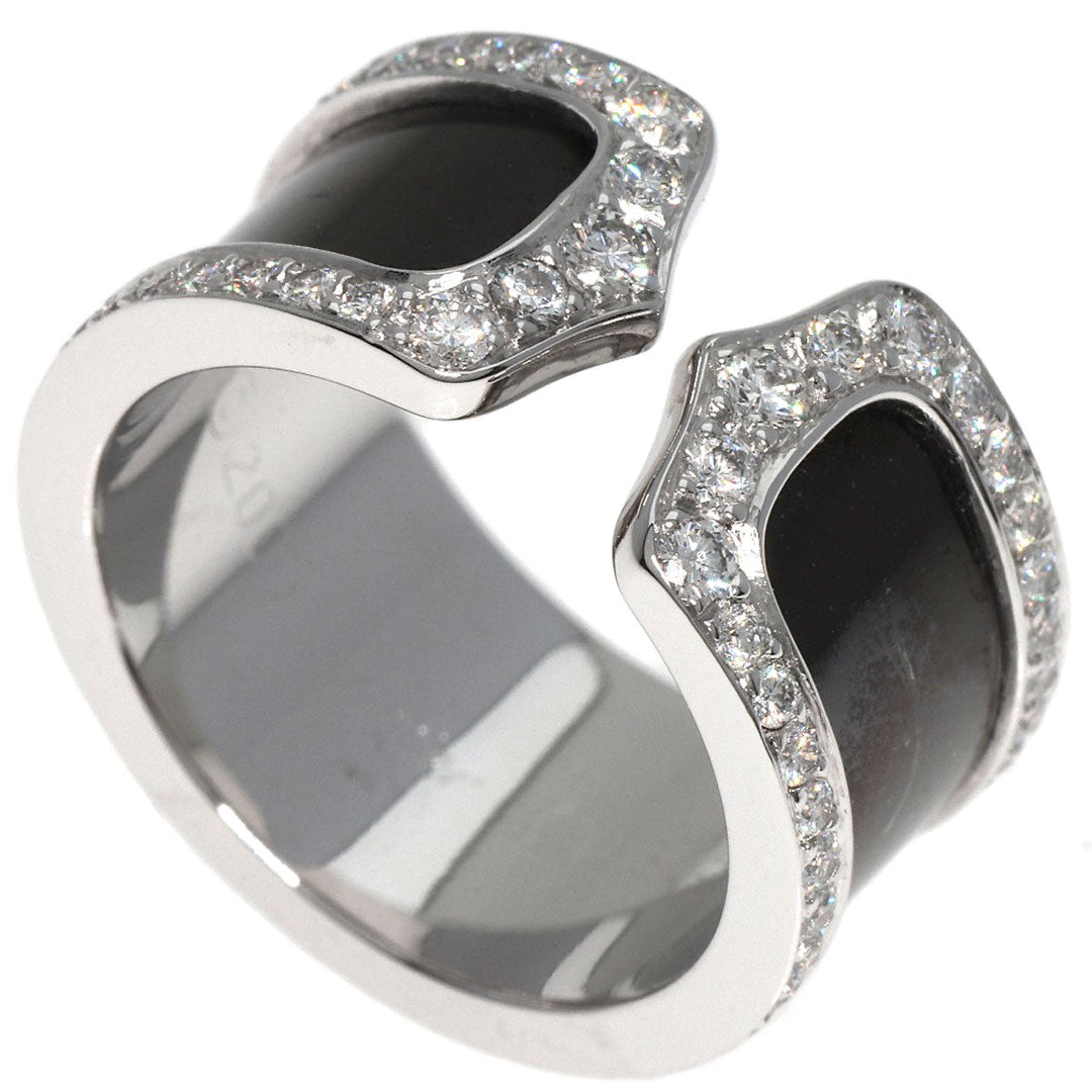 CARTIER Ring K18WG Silver C2 Ring LM Edge Diamond Lacquer #50 Manufacturer Complete Women Used Authentic