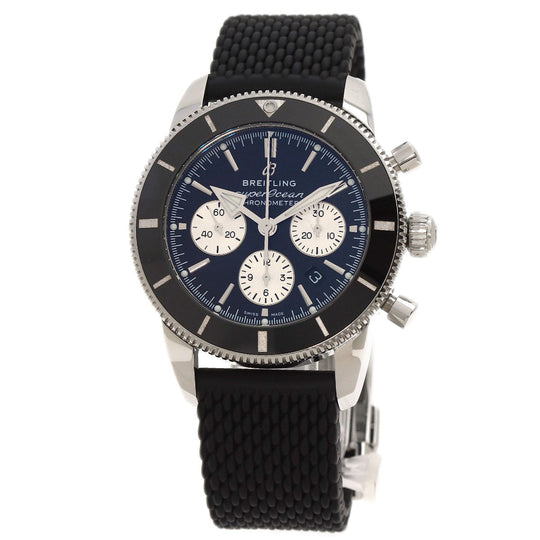 BREITLING Watches Mechanical Automatic AB0162 Stainless Steel, Rubber Silver Superocean Heritage B01 Chronograph 44 black dial mens Used Authentic