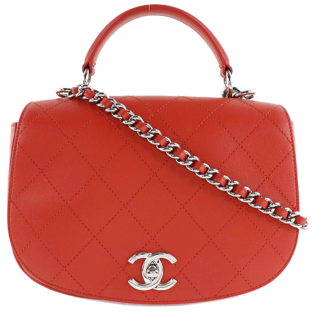 CHANEL Shoulder Bag Calfskin Red 2WAY Matrasse ChainShoulder Women Used Authentic