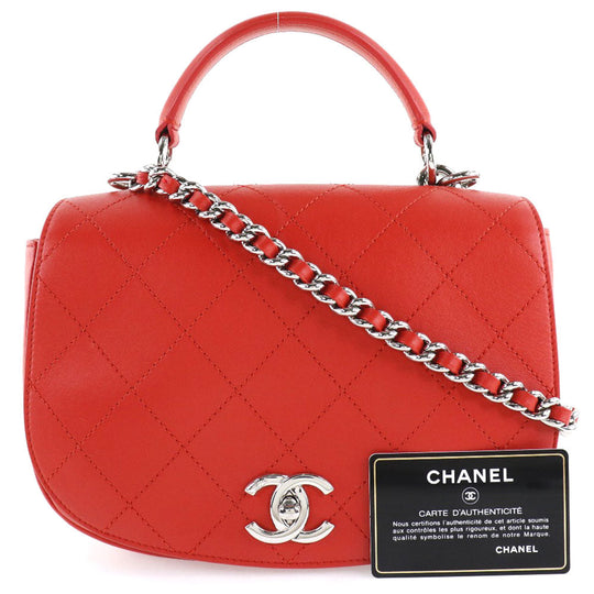 CHANEL Shoulder Bag Calfskin Red 2WAY Matrasse ChainShoulder Women Used Authentic