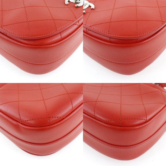 CHANEL Shoulder Bag Calfskin Red 2WAY Matrasse ChainShoulder Women Used Authentic