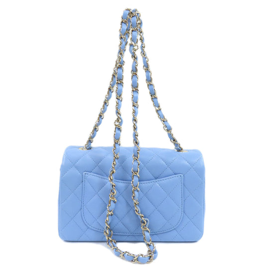 CHANEL Shoulder Bag lambskin blue ChainShoulder Matelasse SilverMetal Women Used Authentic