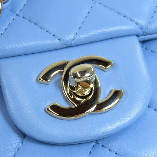 CHANEL Shoulder Bag lambskin blue ChainShoulder Matelasse SilverMetal Women Used Authentic