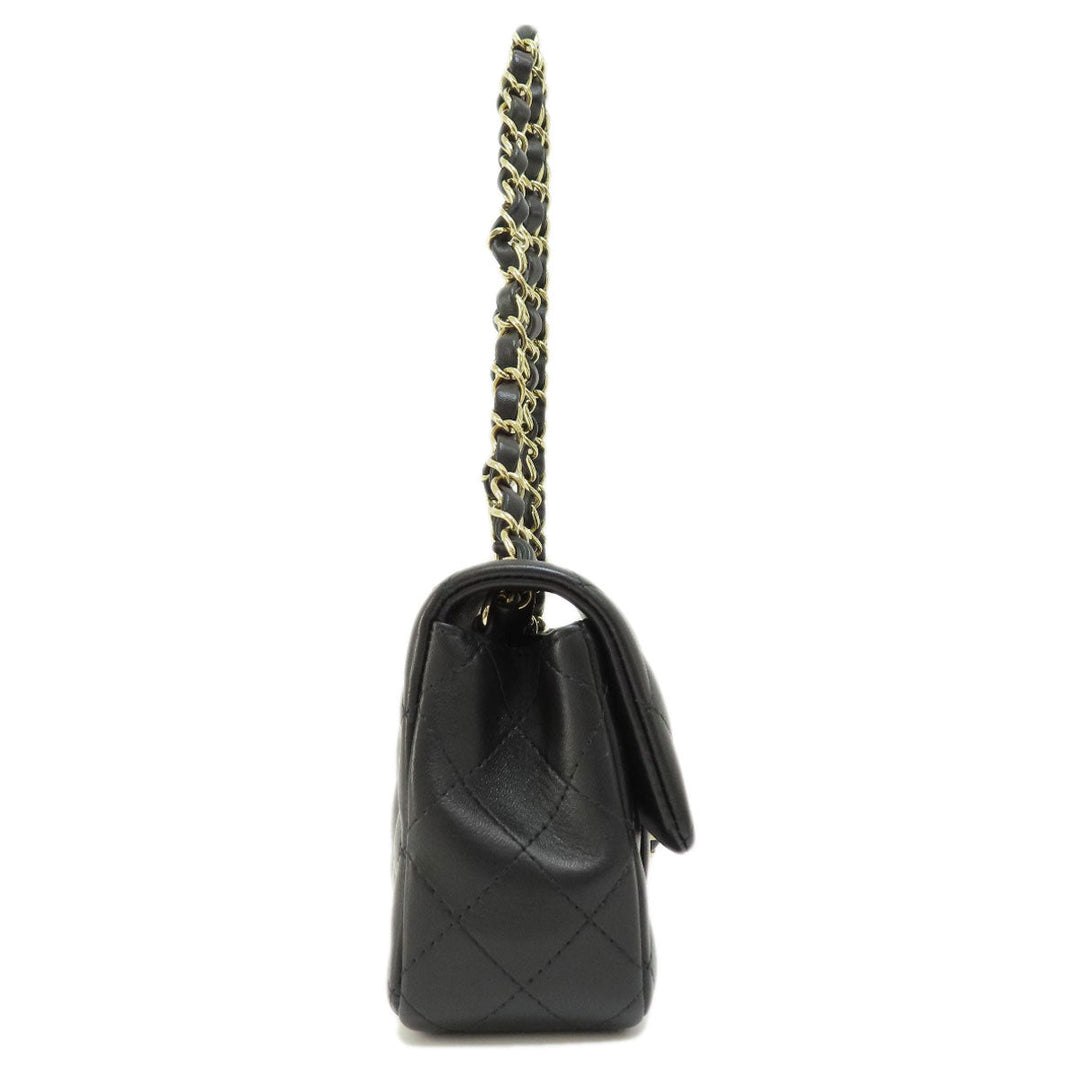 CHANEL Shoulder Bag lambskin black Matelasse Gold Metal Women Used Authentic