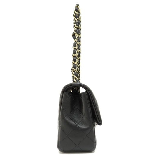 CHANEL Shoulder Bag lambskin black Matelasse Gold Metal Women Used Authentic