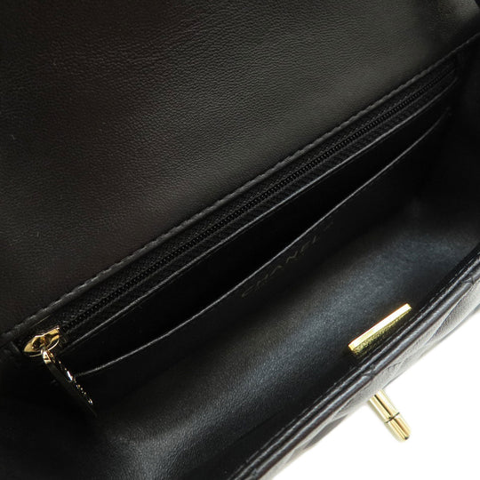 CHANEL Shoulder Bag lambskin black Matelasse Gold Metal Women Used Authentic