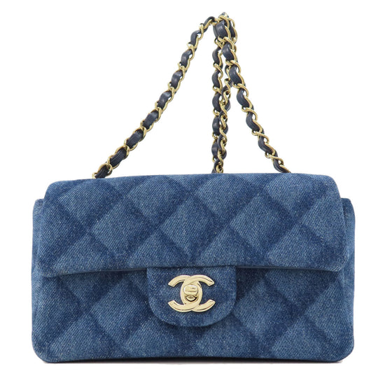CHANEL Shoulder Bag denim blue ChainShoulder COCO Mark Gold Metal