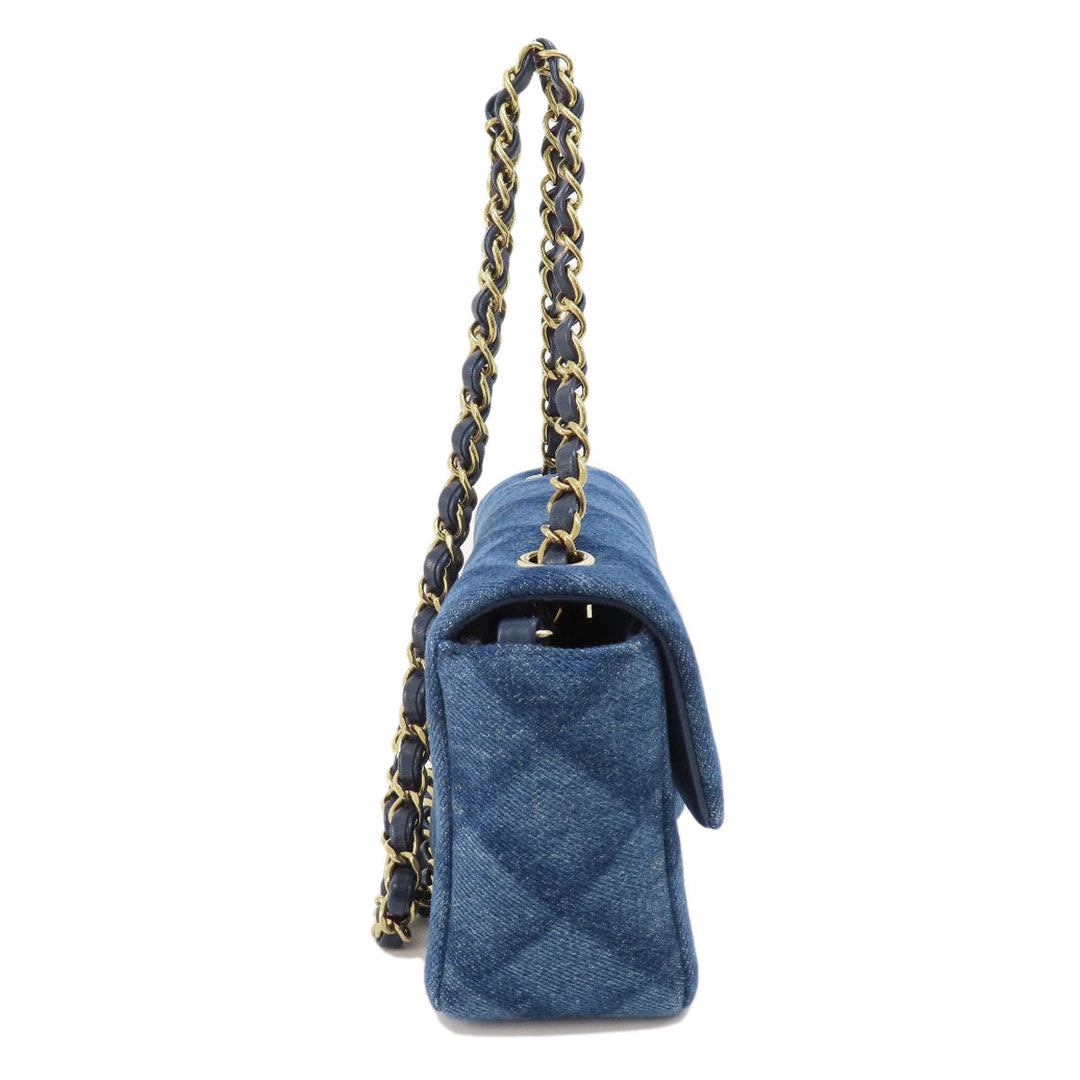 CHANEL Shoulder Bag denim blue ChainShoulder COCO Mark Gold Metal