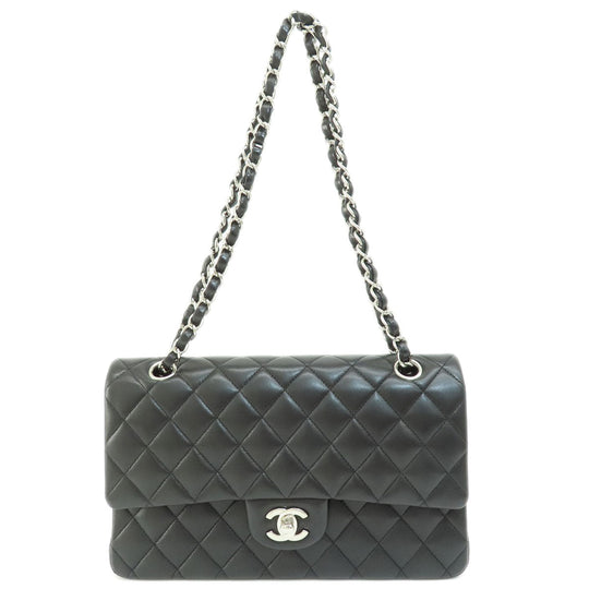 CHANEL Shoulder Bag lambskin black ChainShoulder Matelasse SilverMetal Women Used Authentic
