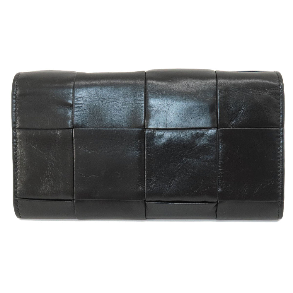 BOTTEGAVENETA Long Wallet Purse leather black MAXI INTRECCIATO mens Used Authentic