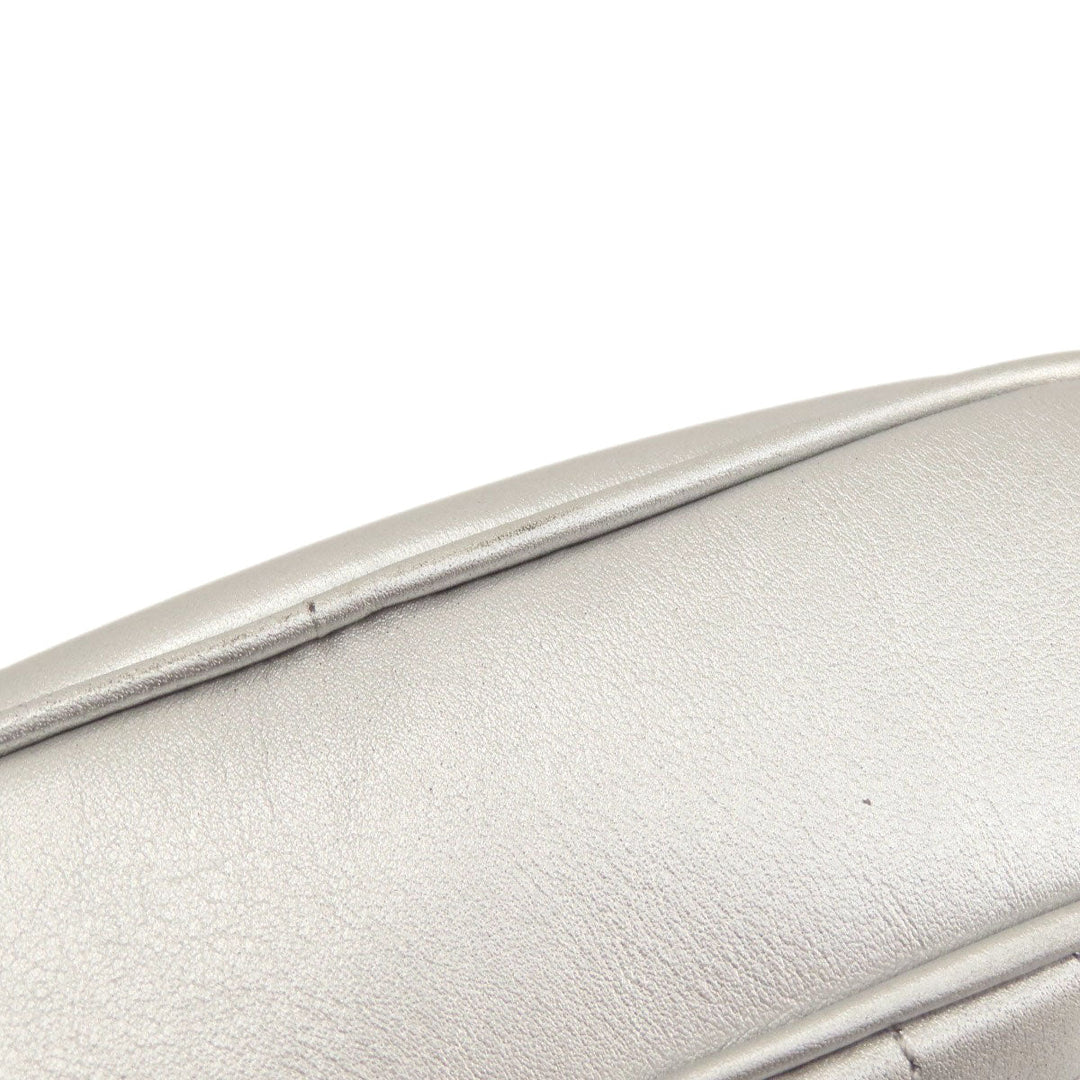 CELINE Shoulder Bag leather Silver Long shoulder Women Used Authentic