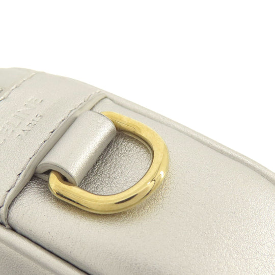 CELINE Shoulder Bag leather Silver Long shoulder Women Used Authentic