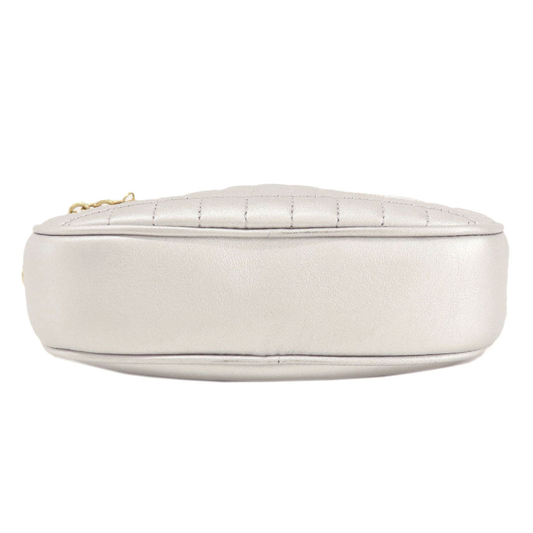 CELINE Shoulder Bag leather Silver Long shoulder Women Used Authentic