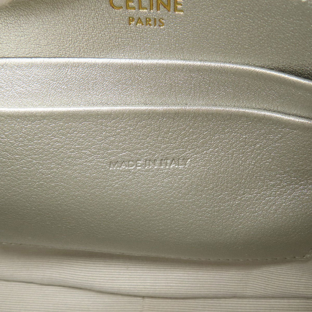CELINE Shoulder Bag leather Silver Long shoulder Women Used Authentic