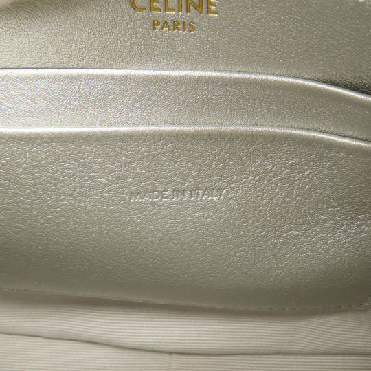 CELINE Shoulder Bag leather Silver Long shoulder Women Used Authentic